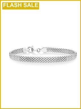925 Sterling Silver 5mm Mesh Link Bracelet for Women
